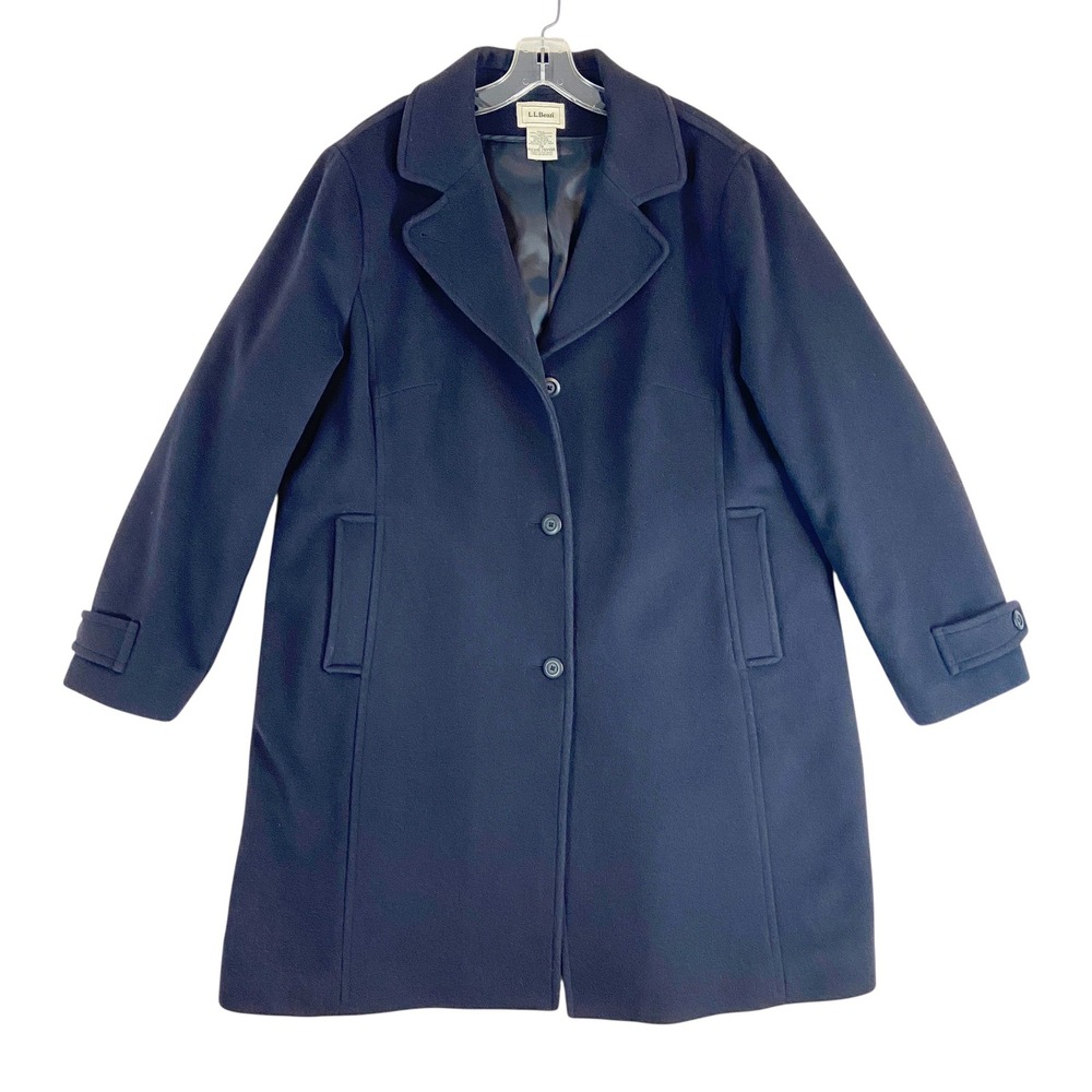 LL Bean Womens 2X Lambswool Thinsulate Insulated Long Coat Navy Blue Classic
